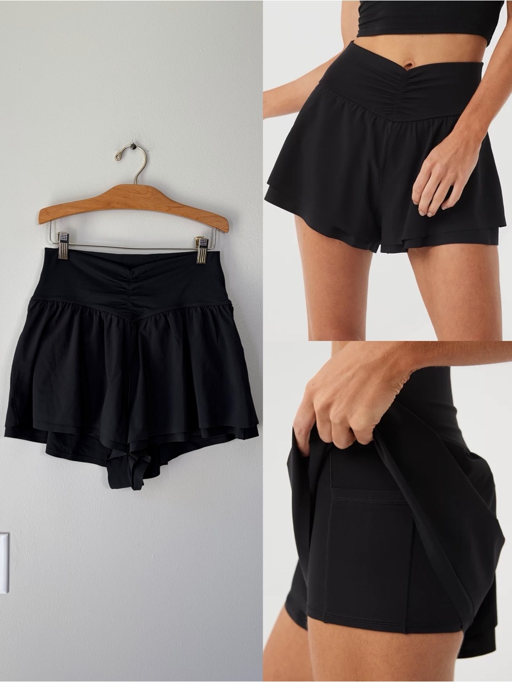 OFFLINE By Aerie Black Real Me Ruched Flowy Short